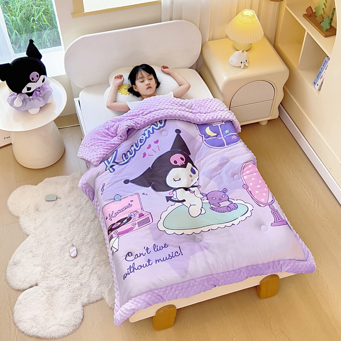 91家纺网 家纺一手货源 找家纺 吉咪兔家纺 2025新款大版三丽鸥库洛米儿童豆豆被针织棉幼儿园宝宝午睡春秋四季婴儿被子被芯 梳妆库洛米