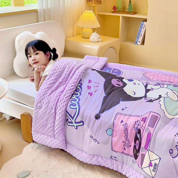 91家纺网 家纺一手货源 找家纺 吉咪兔家纺 2025新款大版三丽鸥库洛米儿童豆豆被针织棉幼儿园宝宝午睡春秋四季婴儿被子被芯 梳妆库洛米