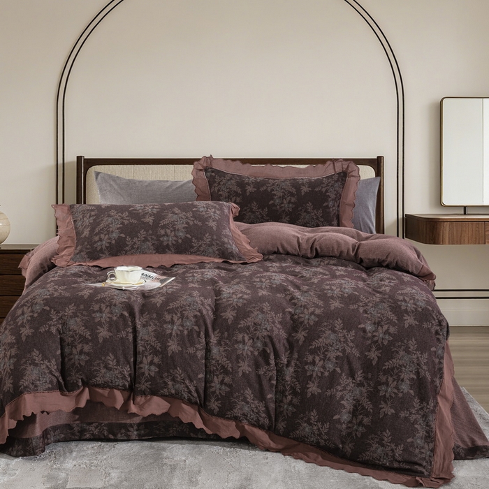 91家纺网 家纺一手货源 找家纺 （总）鲁爱家纺供货 2025新款全棉色织提花（花边镂空款）四件套