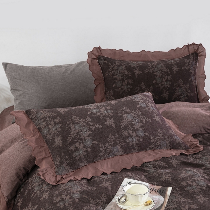 91家纺网 家纺一手货源 找家纺 鲁爱家纺供货 2025新款全棉色织提花（花边镂空款）四件套  西江月-中古色