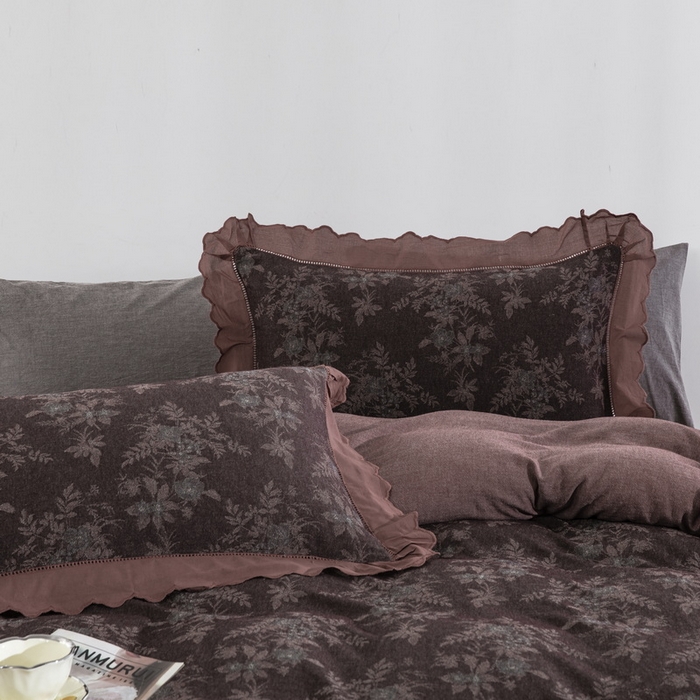 91家纺网 家纺一手货源 找家纺 鲁爱家纺供货 2025新款全棉色织提花（花边镂空款）四件套  西江月-中古色