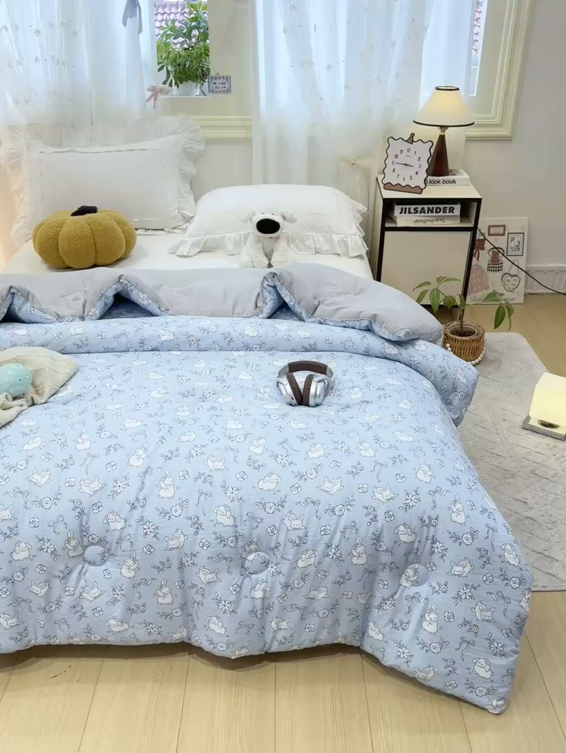 91家纺网 家纺一手货源 找家纺 梦初语 2025秋冬新款大豆纤维被子冬被棉被芯春秋被宿舍单双人学生四季通用（大豆纤维含量10%） 甜兔派对