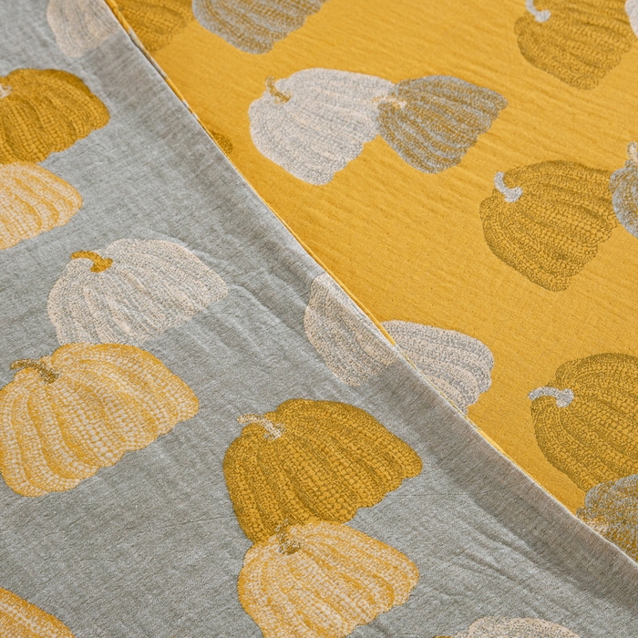 91家纺网 家纺一手货源 找家纺 鲁爱 2025新款全棉色织双层纱纽扣款四件套  南瓜-黄