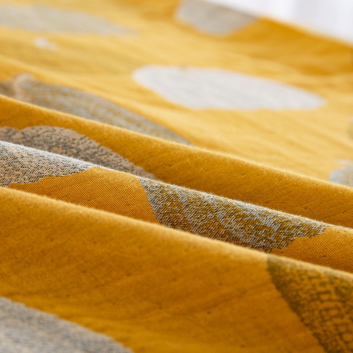 91家纺网 家纺一手货源 找家纺 鲁爱 2025新款全棉色织双层纱纽扣款四件套  南瓜-黄