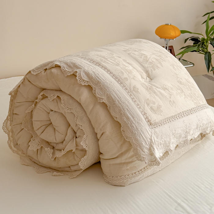 91家纺网 家纺一手货源 找家纺 （总）米菲 2025新款亲肤舒适棉麻大提花花边冬被被子被芯