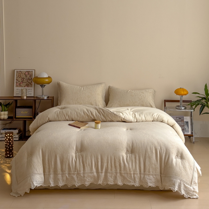 91家纺网 家纺一手货源 找家纺 （总）米菲 2025新款亲肤舒适棉麻大提花花边冬被被子被芯