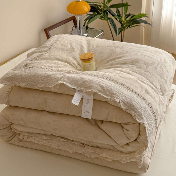 91家纺网 家纺一手货源 找家纺 （总）米菲 2025新款亲肤舒适棉麻大提花花边冬被被子被芯