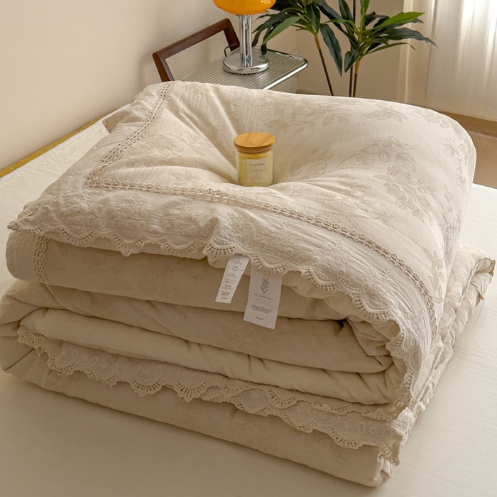 91家纺网 家纺一手货源 找家纺 （总）米菲 2025新款亲肤舒适棉麻大提花花边冬被被子被芯