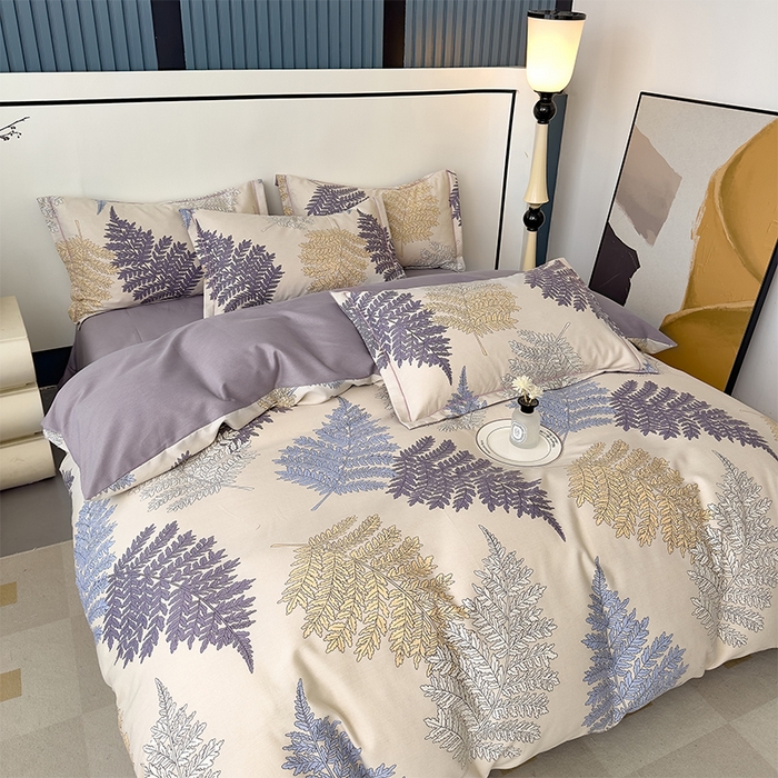 91家纺网 家纺一手货源 找家纺 优品阁 2024新款亲肤舒适全棉磨毛四件套学生三件套系列 岸边蒲草-紫