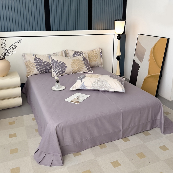 91家纺网 家纺一手货源 找家纺 优品阁 2024新款亲肤舒适全棉磨毛四件套学生三件套系列 岸边蒲草-紫