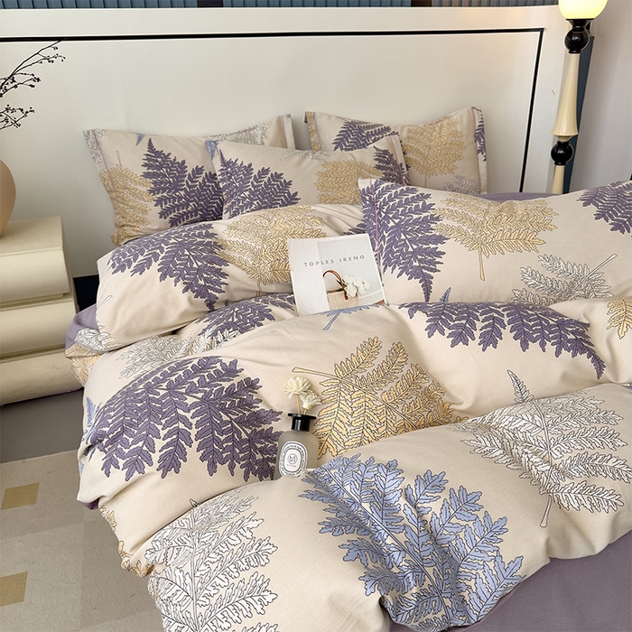 91家纺网 家纺一手货源 找家纺 优品阁 2024新款亲肤舒适全棉磨毛四件套学生三件套系列 岸边蒲草-紫