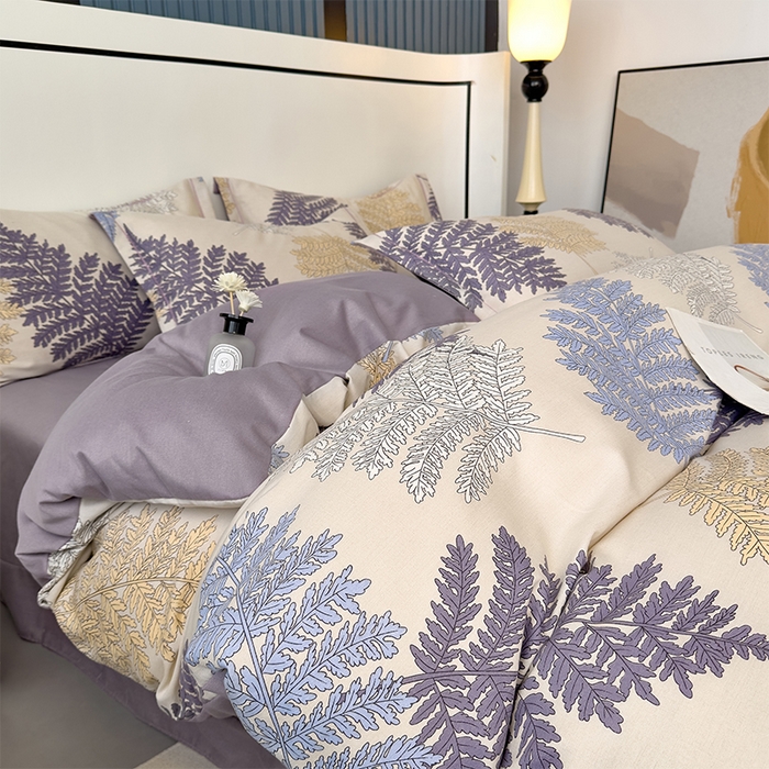 91家纺网 家纺一手货源 找家纺 优品阁 2024新款亲肤舒适全棉磨毛四件套学生三件套系列 岸边蒲草-紫