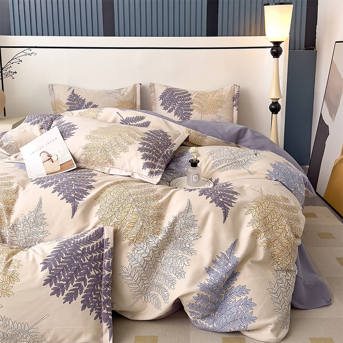 91家纺网 家纺一手货源 找家纺 优品阁 2024新款亲肤舒适全棉磨毛四件套学生三件套系列 岸边蒲草-紫