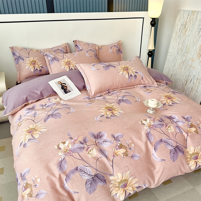 91家纺网 家纺一手货源 找家纺 优品阁 2024新款亲肤舒适全棉磨毛四件套学生三件套系列 北境梨花