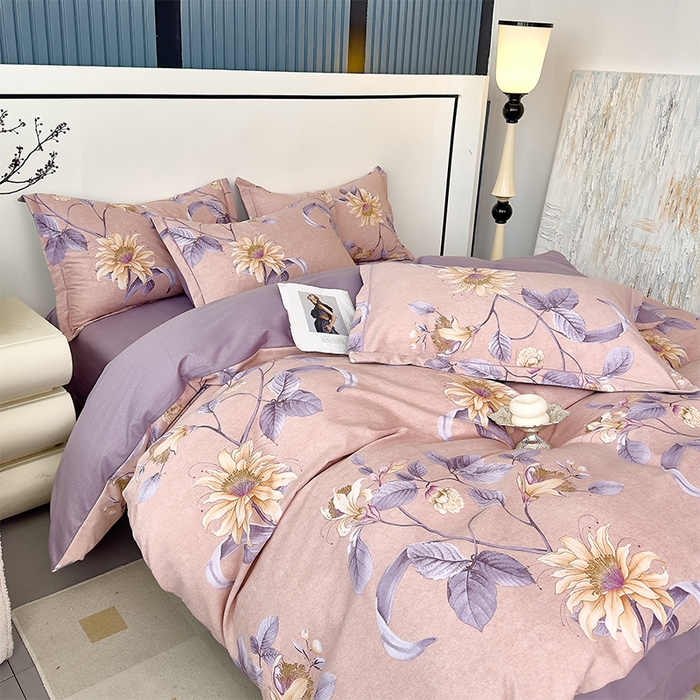 91家纺网 家纺一手货源 找家纺 优品阁 2024新款亲肤舒适全棉磨毛四件套学生三件套系列 北境梨花