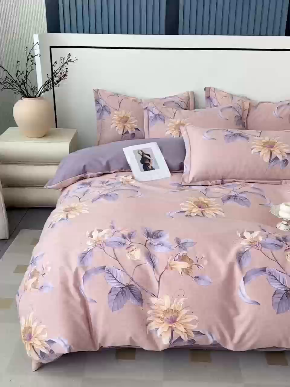 91家纺网 家纺一手货源 找家纺 优品阁 2024新款亲肤舒适全棉磨毛四件套学生三件套系列 北境梨花