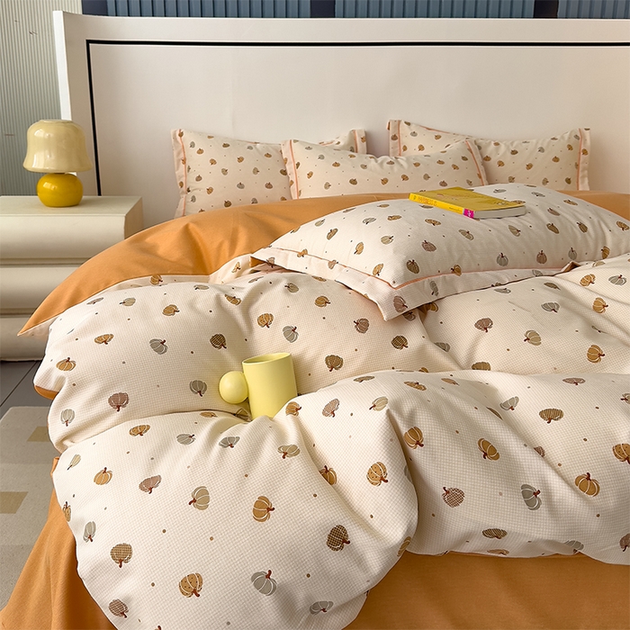 91家纺网 家纺一手货源 找家纺 优品阁 2024新款亲肤舒适全棉磨毛四件套学生三件套系列 贝贝南瓜