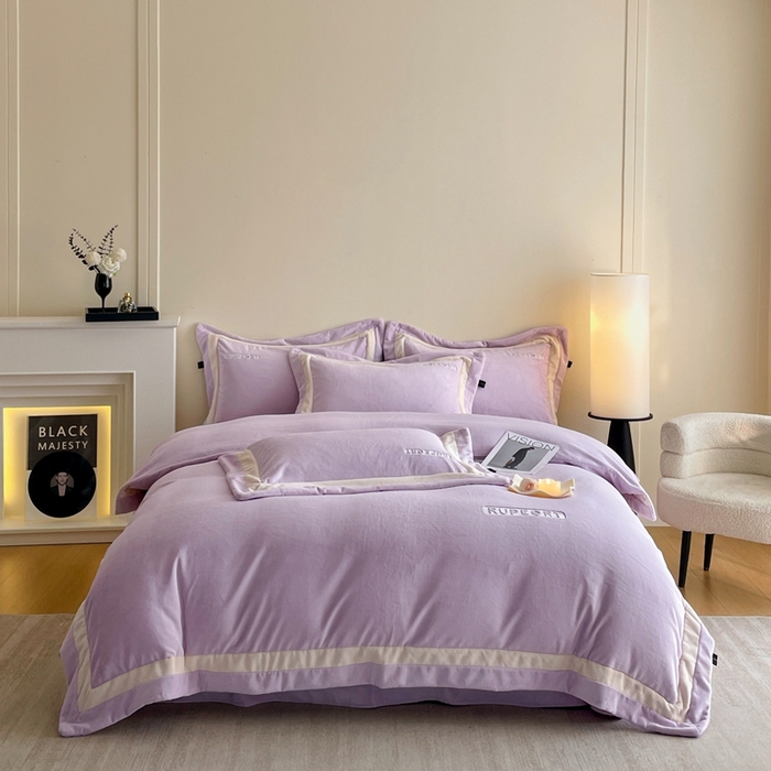 雅萱家纺 2025新款300g全消光牛奶绒四件套 鲁珀特-紫色