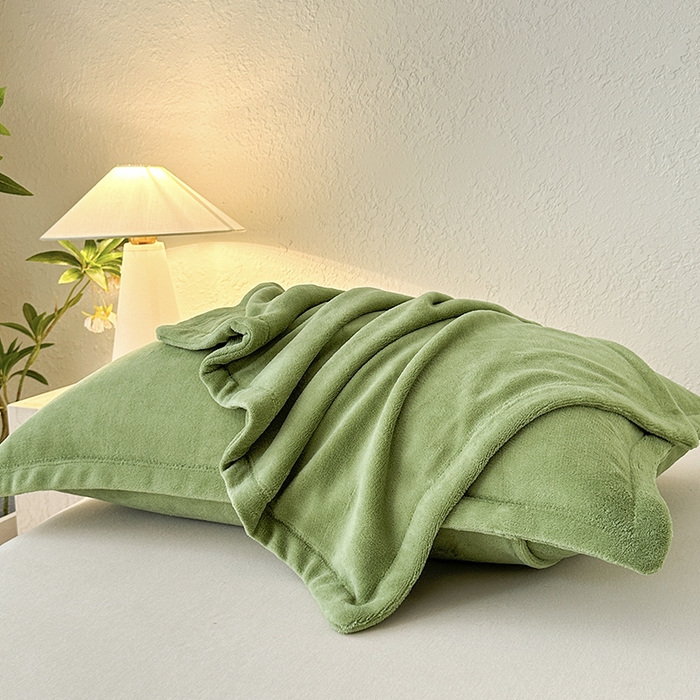 91家纺网 家纺一手货源 找家纺 百寐 2025新款纯色牛奶绒抗静电加厚保暖信封加大50*80/48*74/40*60 青草绿