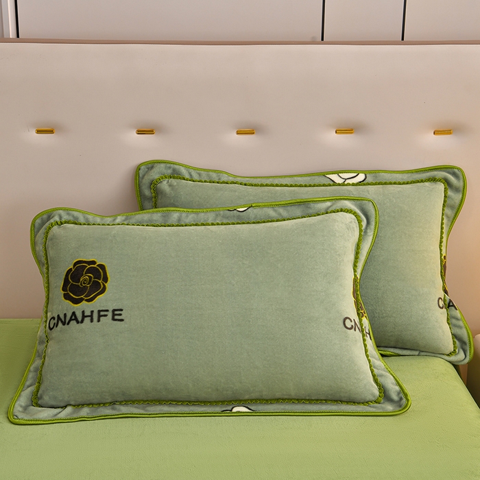 91家纺网 家纺一手货源 找家纺 绘萱2025新品爆款8斤包边印花牛奶绒四件套床裙款法莱绒金貂貂狐 玫瑰花语-绿