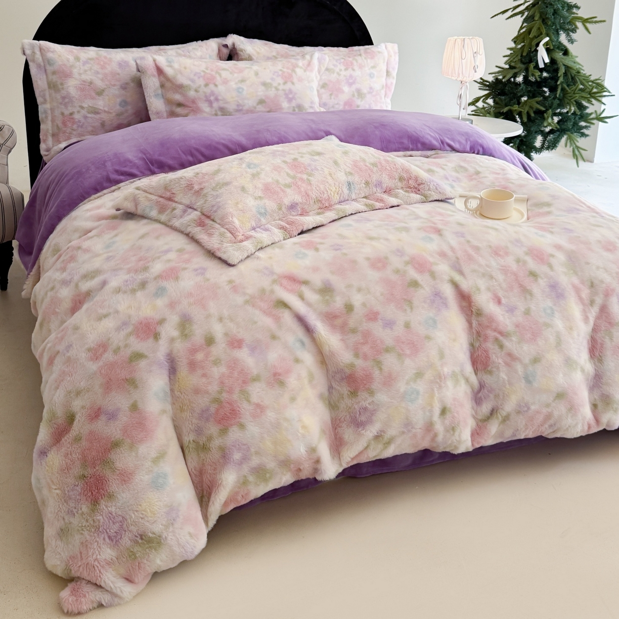 91家纺网 家纺一手货源 找家纺 （总）7V 2025新款A类兔毛绒印花床单四件套夹棉床盖床笠四件套全工艺牛奶绒   