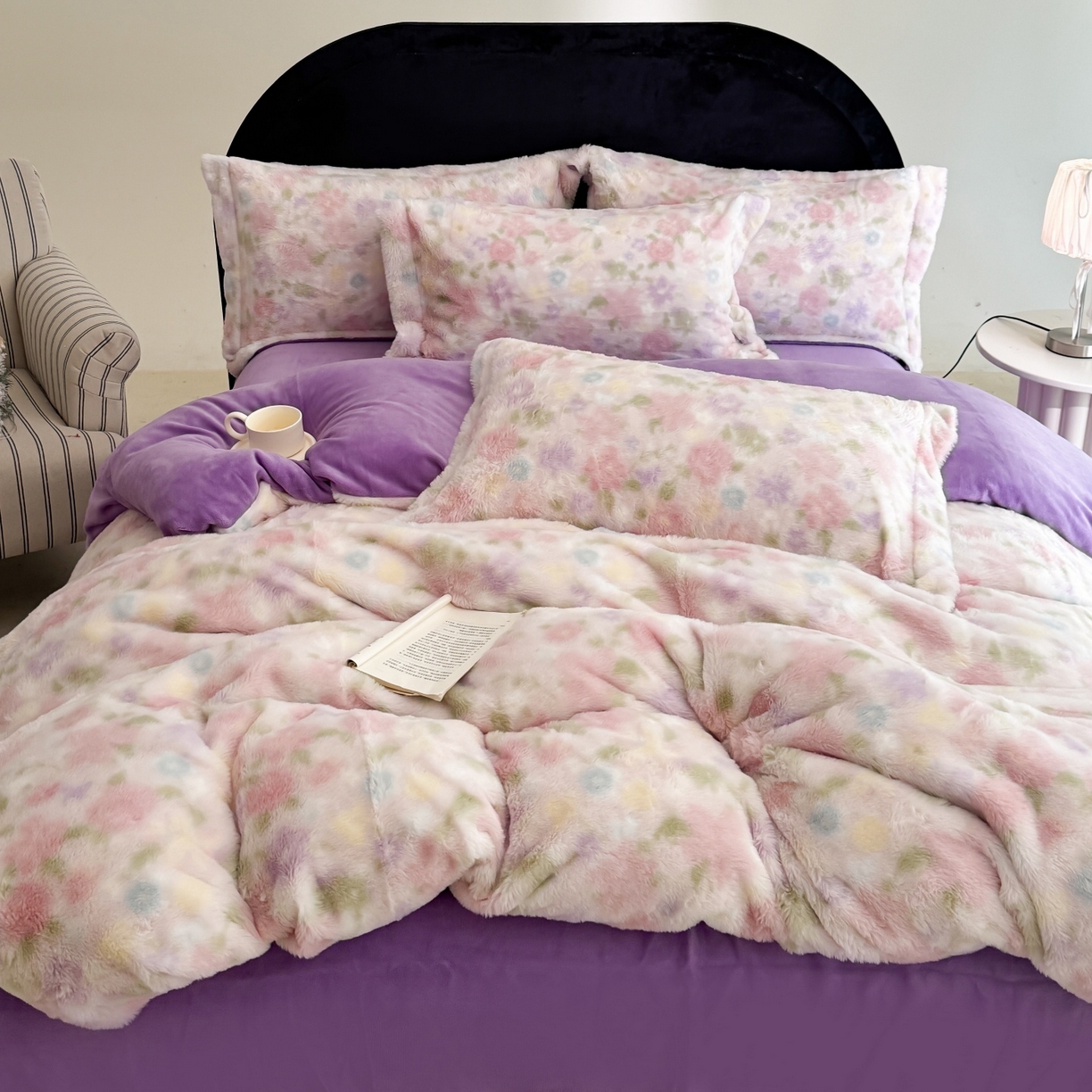 91家纺网 家纺一手货源 找家纺 （总）7V 2025新款A类兔毛绒印花床单四件套夹棉床盖床笠四件套全工艺牛奶绒   