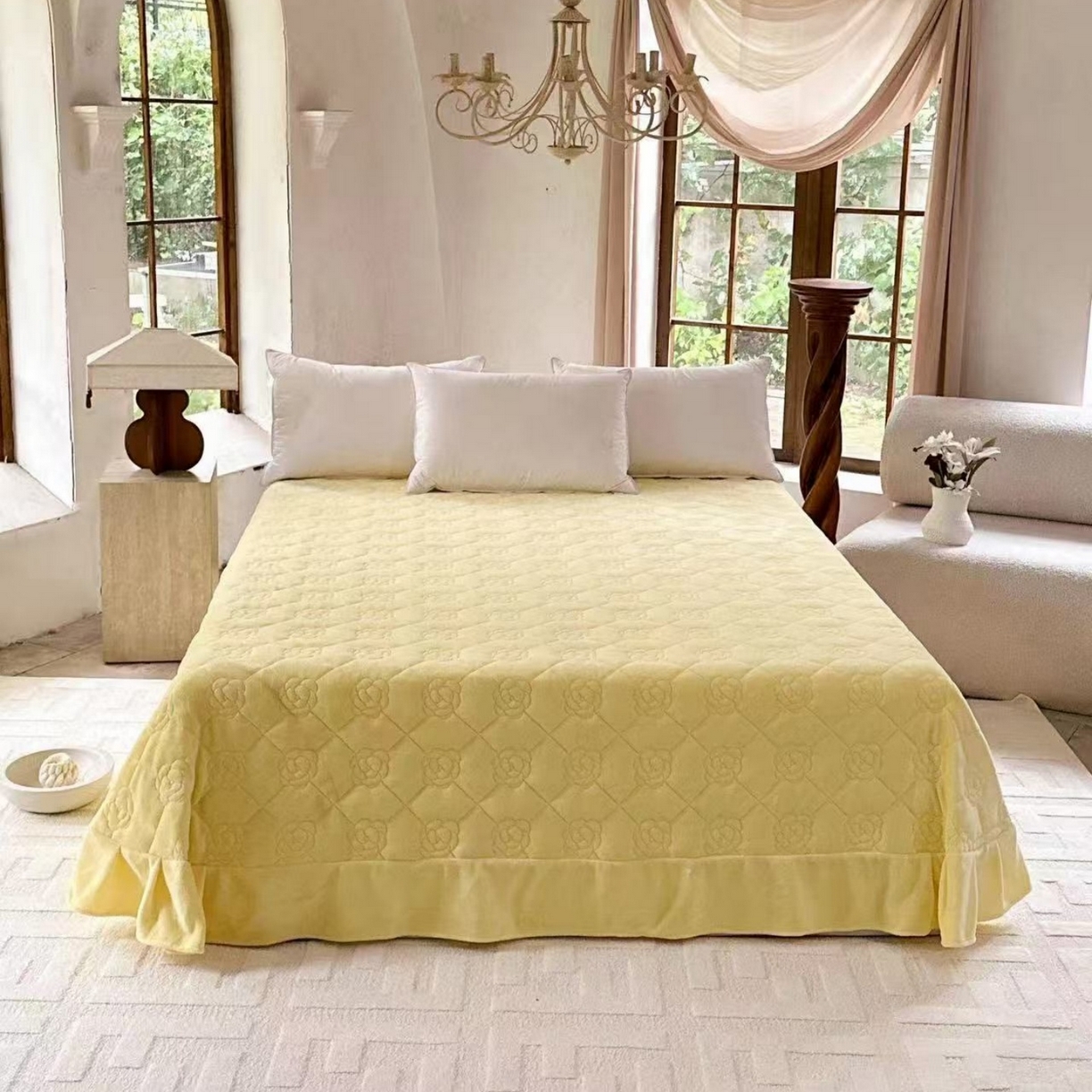 91家纺网 家纺一手货源 找家纺 7V 2025新款A类兔毛绒印花床单四件套夹棉床盖床笠四件套全工艺牛奶绒    拈花一笑