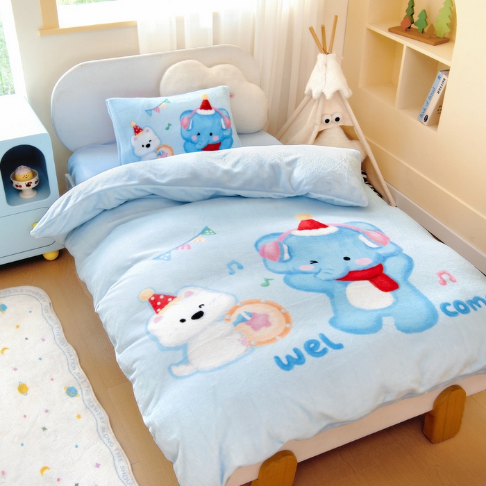 91家纺网 家纺一手货源 找家纺 鱼宝 2025新款大版牛奶绒三件套六件套多件套-彩绘系列 小象宝宝