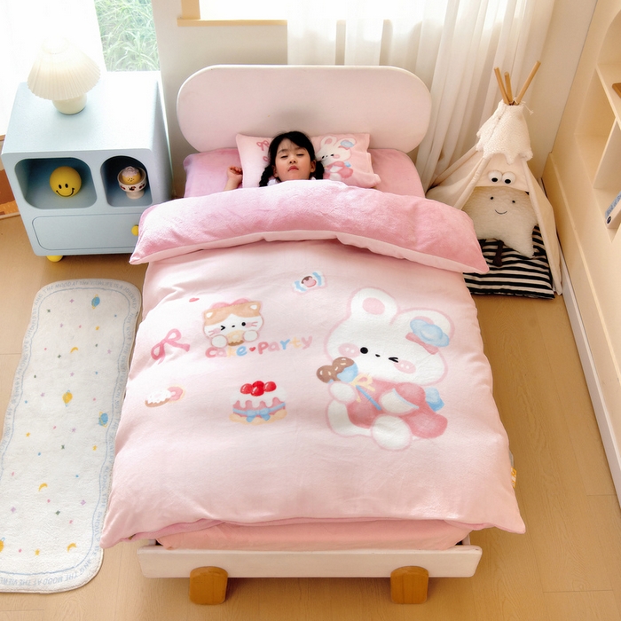 91家纺网 家纺一手货源 找家纺 鱼宝 2025新款大版牛奶绒三件套六件套多件套-彩绘系列 爱丽丝兔