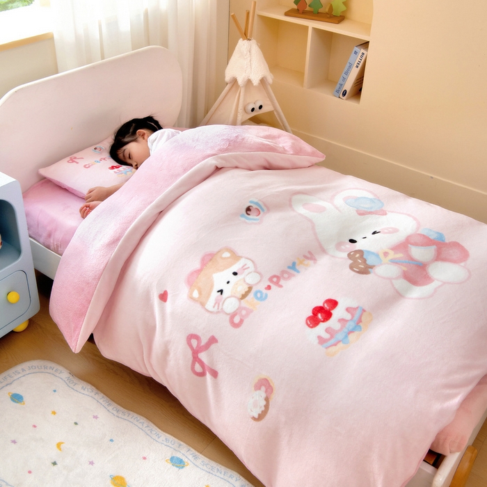 91家纺网 家纺一手货源 找家纺 鱼宝 2025新款大版牛奶绒三件套六件套多件套-彩绘系列 爱丽丝兔