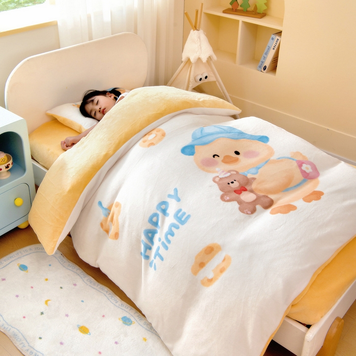 91家纺网 家纺一手货源 找家纺 鱼宝 2025新款大版牛奶绒三件套六件套多件套-彩绘系列 小熊鸭鸭