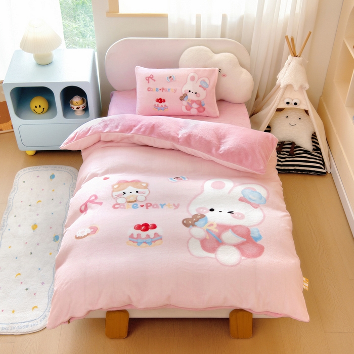 91家纺网 家纺一手货源 找家纺 鱼宝 2025新款大版牛奶绒三件套六件套多件套-彩绘系列 爱丽丝兔