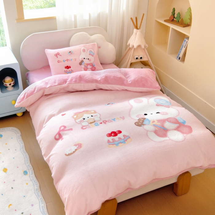 91家纺网 家纺一手货源 找家纺 鱼宝 2025新款大版牛奶绒三件套六件套多件套-彩绘系列 爱丽丝兔