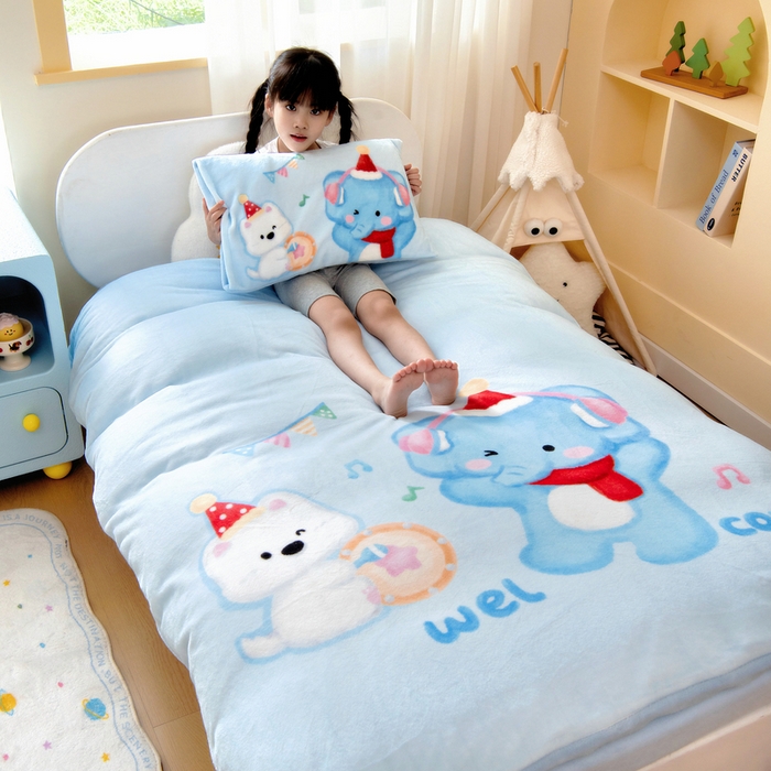 91家纺网 家纺一手货源 找家纺 鱼宝 2025新款大版牛奶绒三件套六件套多件套-彩绘系列 小象宝宝