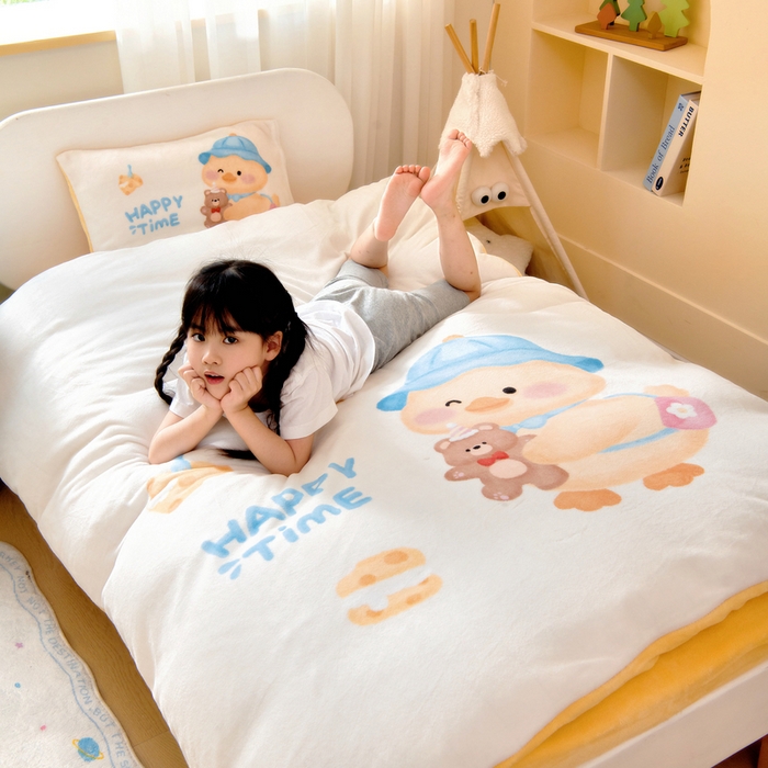 91家纺网 家纺一手货源 找家纺 鱼宝 2025新款大版牛奶绒三件套六件套多件套-彩绘系列 小熊鸭鸭