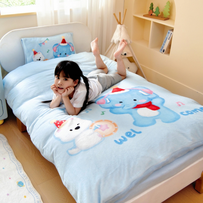 91家纺网 家纺一手货源 找家纺 鱼宝 2025新款大版牛奶绒三件套六件套多件套-彩绘系列 小象宝宝