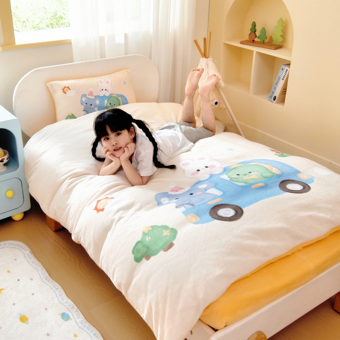 91家纺网 家纺一手货源 找家纺 鱼宝 2025新款大版牛奶绒三件套六件套多件套-彩绘系列 小巴士