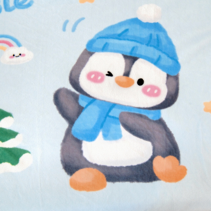 91家纺网 家纺一手货源 找家纺 鱼宝 2025新款大版牛奶绒三件套六件套多件套-彩绘系列 一只企鹅