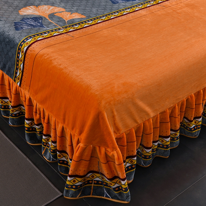 91家纺网 家纺一手货源 找家纺 绘萱2025新品爆款8斤包边印花牛奶绒四件套床裙款法莱绒金貂貂狐 三生有杏