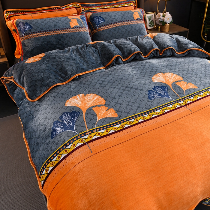 91家纺网 家纺一手货源 找家纺 绘萱2025新品爆款8斤包边印花牛奶绒四件套床裙款法莱绒金貂貂狐 三生有杏