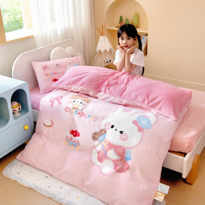 91家纺网 家纺一手货源 找家纺 鱼宝 2025新款大版牛奶绒三件套六件套多件套-彩绘系列 爱丽丝兔