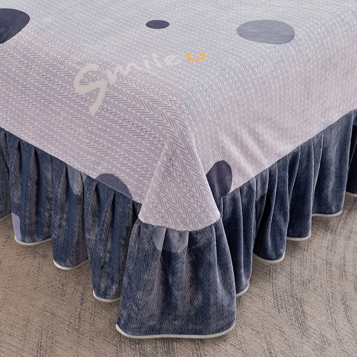 91家纺网 家纺一手货源 找家纺 绘萱2025新品爆款8斤包边印花牛奶绒四件套床裙款法莱绒金貂貂狐 跳动波点