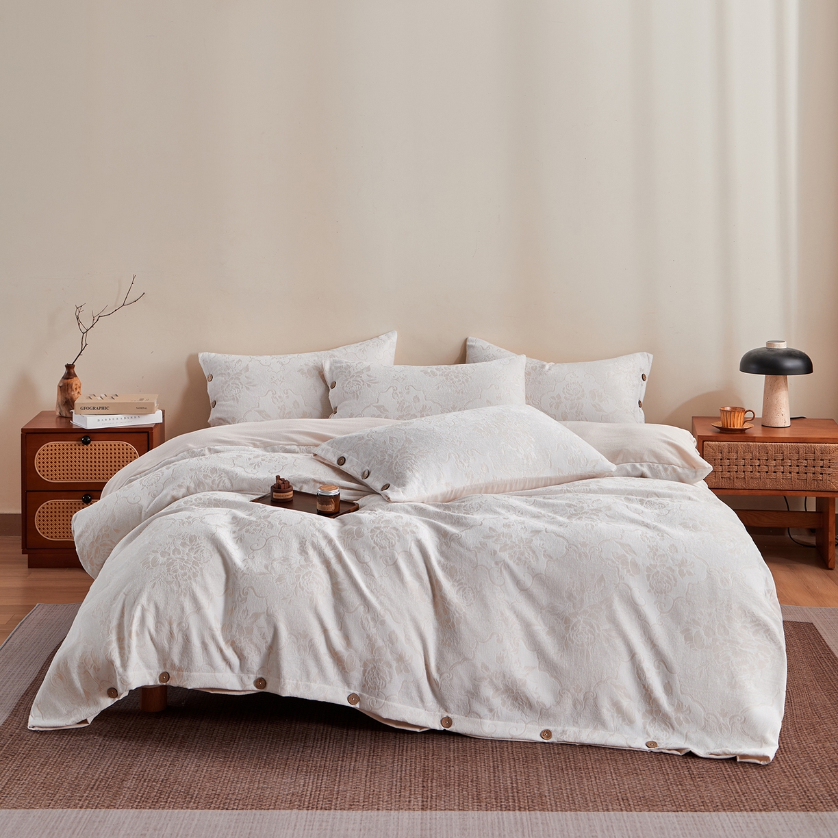 润肤居 2025新款雪尼尔棉绒大提花四件套 小茉莉-小麦色