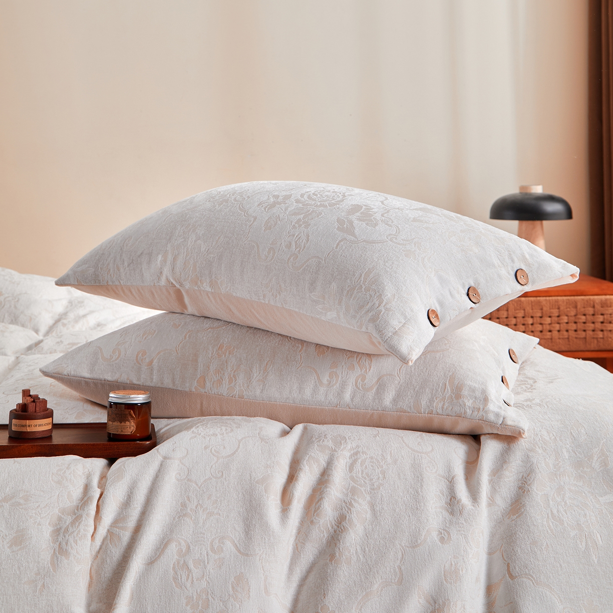 91家纺网 家纺一手货源 找家纺 润肤居 2025新款雪尼尔棉绒大提花四件套 小茉莉-小麦色