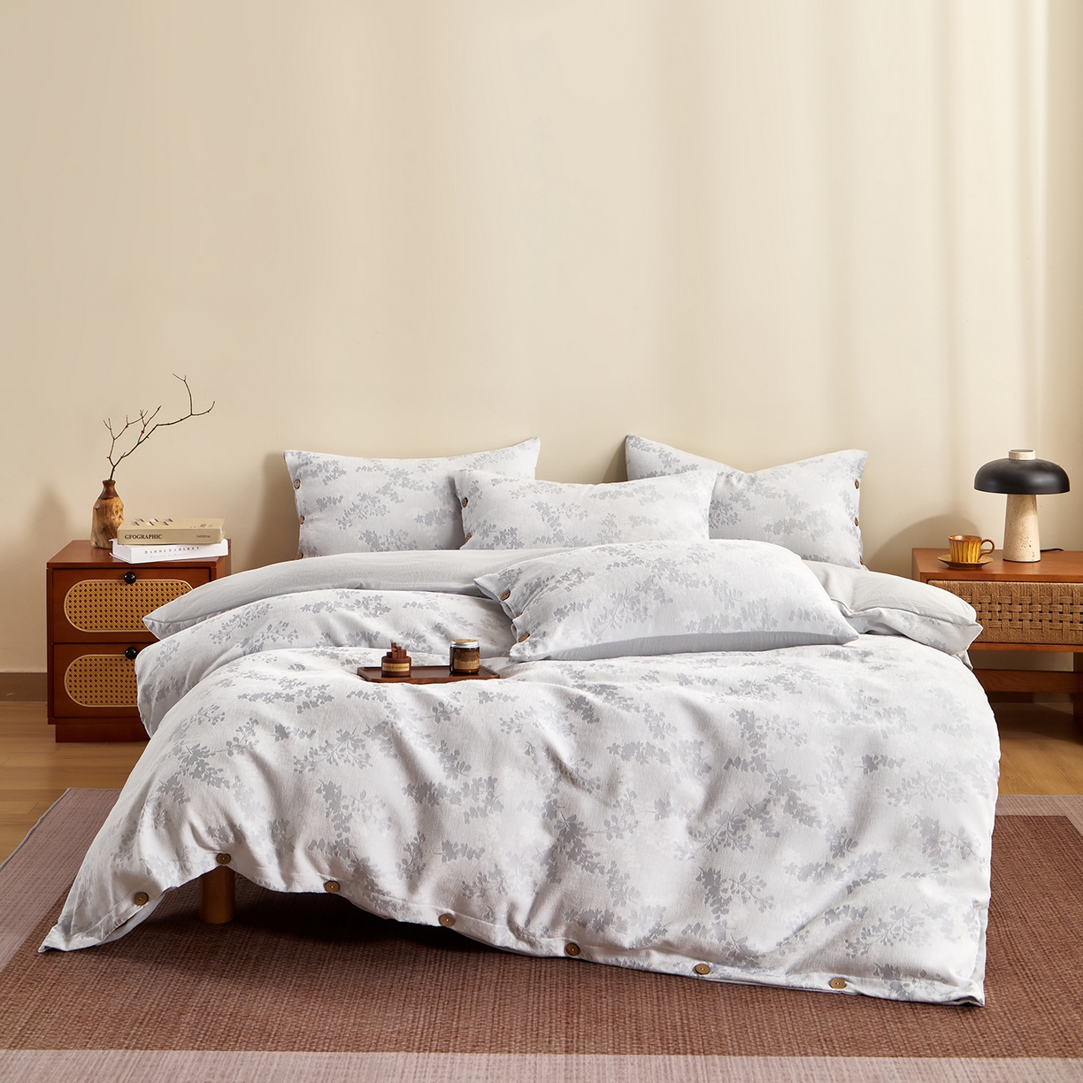 润肤居 2025新款雪尼尔棉绒大提花四件套 樱花雨梦-兰灰