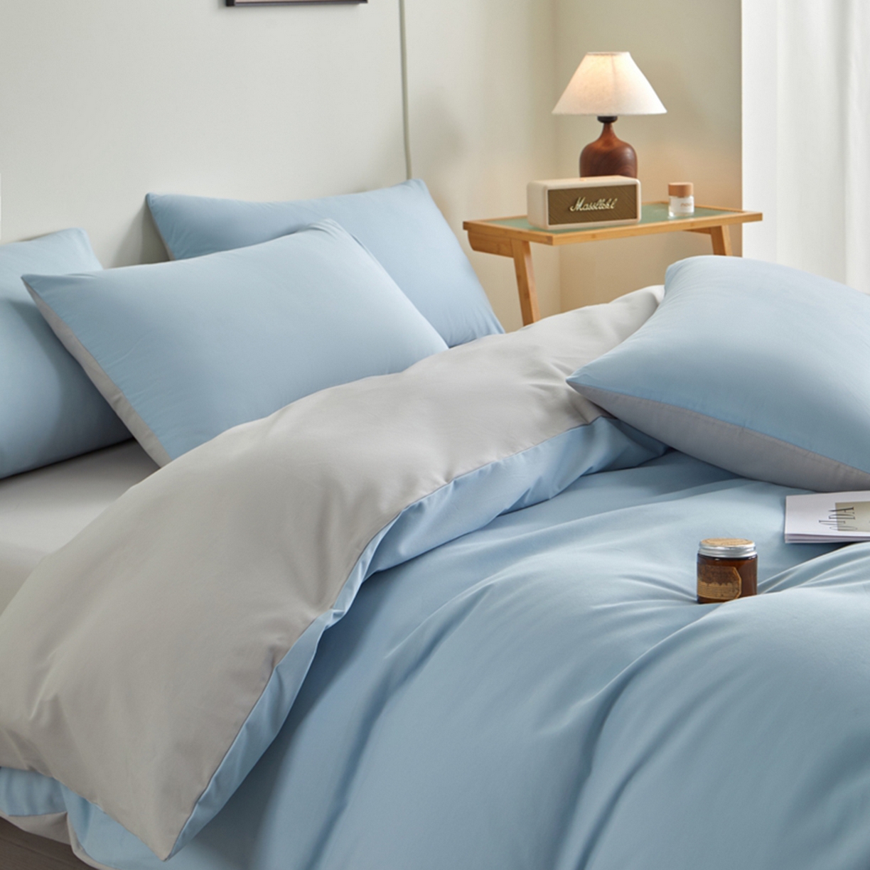 91家纺网 家纺一手货源 找家纺 （总）润肤居 2025新款全棉纯色双拼加厚磨毛四件套