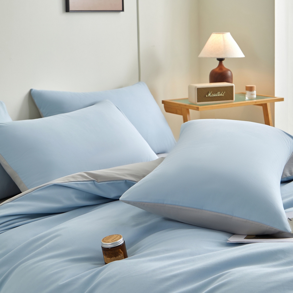 91家纺网 家纺一手货源 找家纺 （总）润肤居 2025新款全棉纯色双拼加厚磨毛四件套