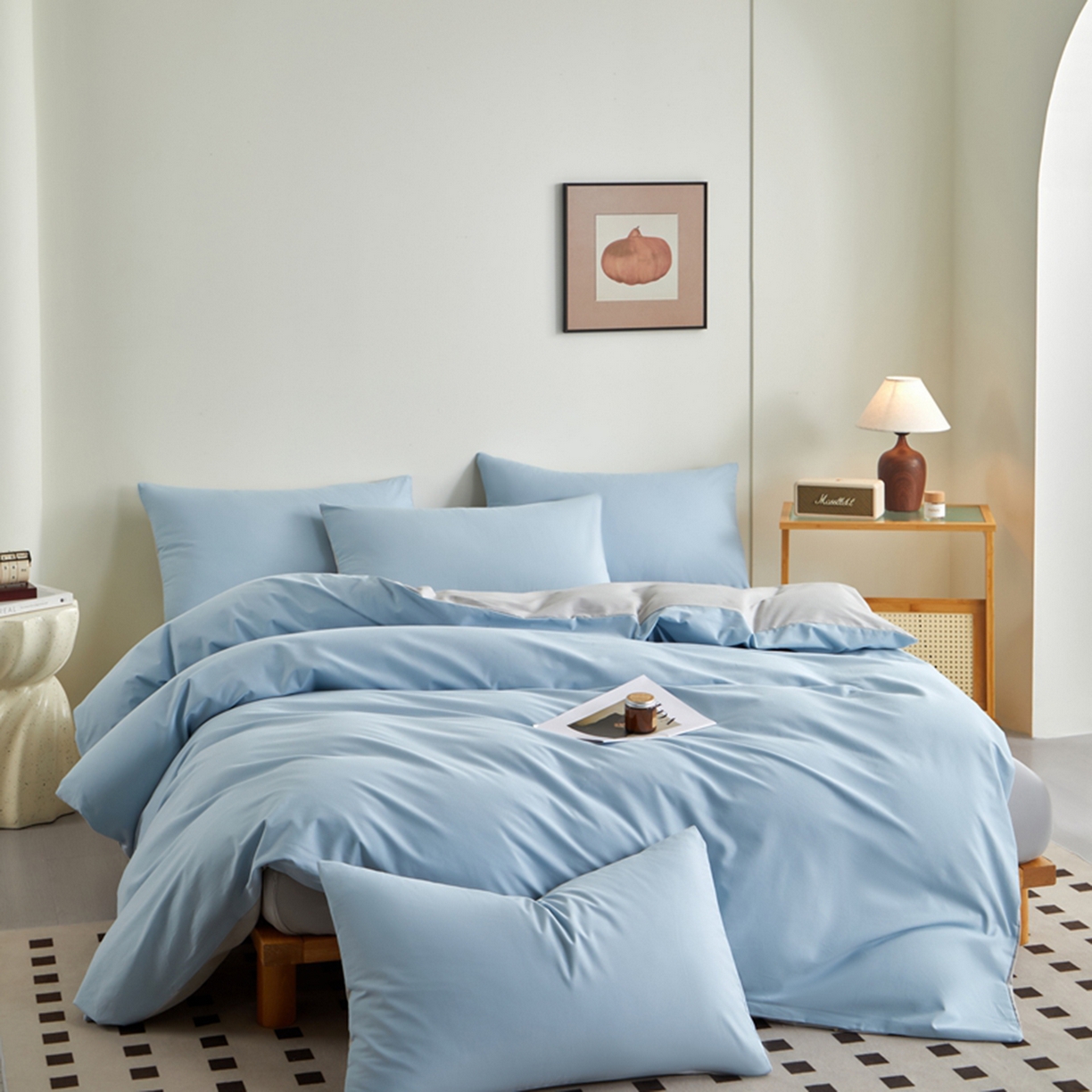 91家纺网 家纺一手货源 找家纺 （总）润肤居 2025新款全棉纯色双拼加厚磨毛四件套