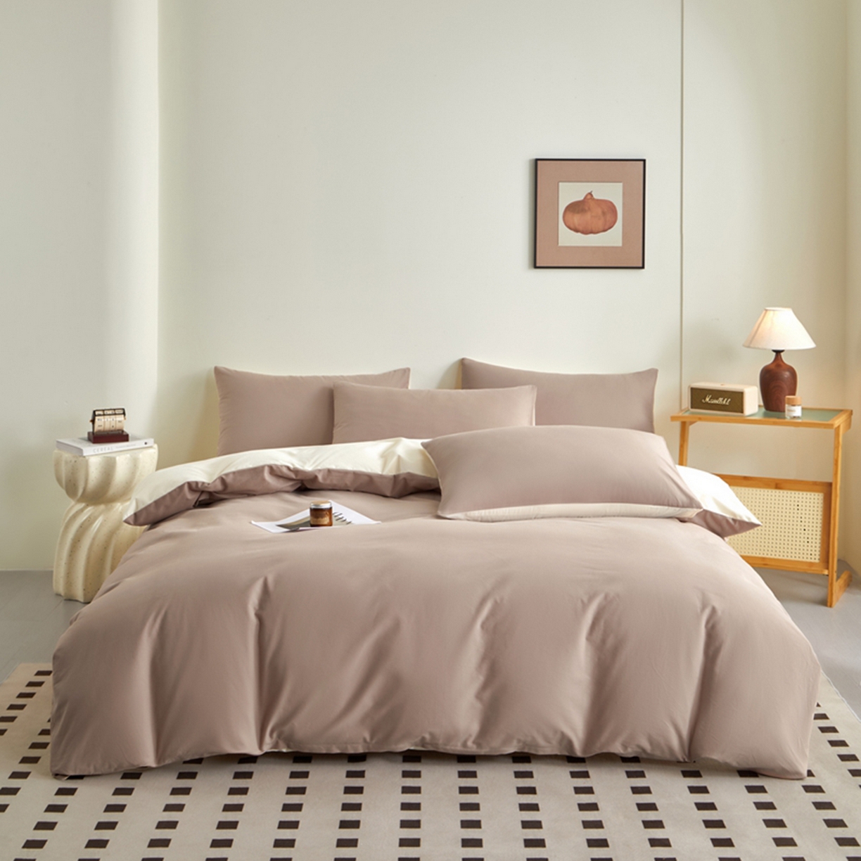 91家纺网 家纺一手货源 找家纺 （总）润肤居 2025新款全棉纯色双拼加厚磨毛四件套