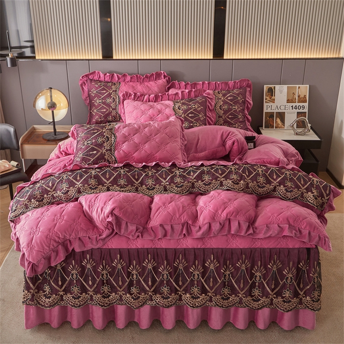 91家纺网 家纺一手货源 找家纺 （总）屹成家纺2025新款水晶绒夹棉绗缝床裙四件套（塞纳河畔）四件套起售价不低于230元